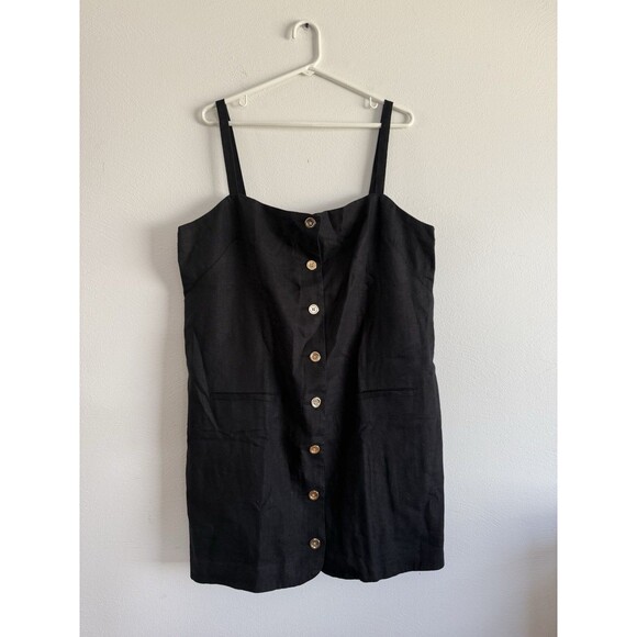 J Crew Claudia Black Linen Dress Women Size XL Mini Shift Gold Button Pockets - Picture 3 of 10